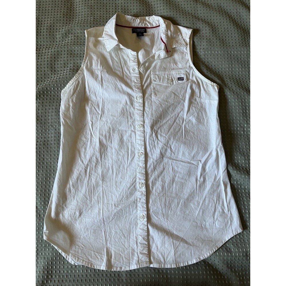 US POLO Women's Sleeveless White Button-Up Shirt size Xs